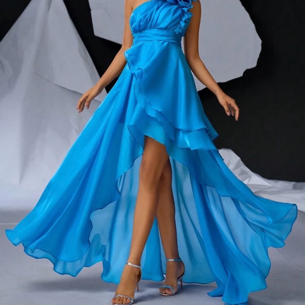 SHEIN Elegant High-Low Blue Dress